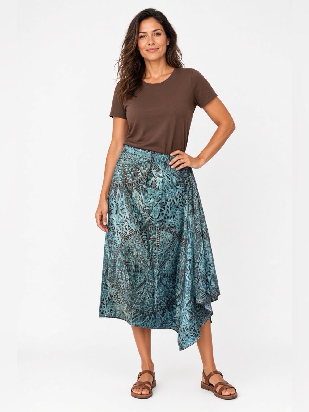 Peruvian Connection Mandala Print Asymmetrical Skirt Boho Artsy Pima Cotton 10